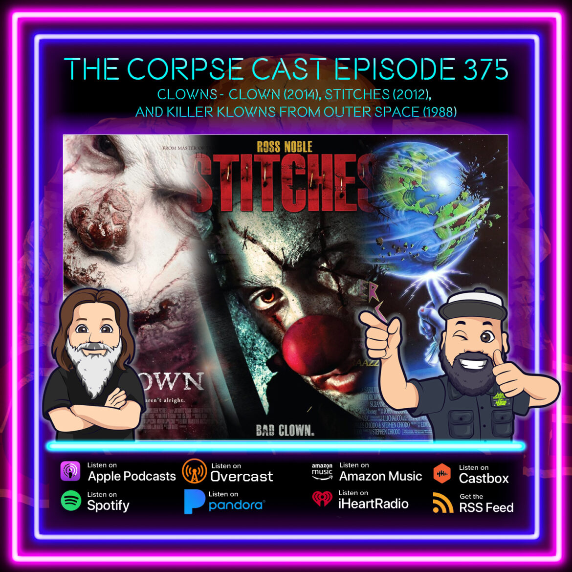 The Corpse Cast Episode 375 – Clowns – Clown (2014), Stitches (2012), and Killer Klowns from Outer Space (1988)
